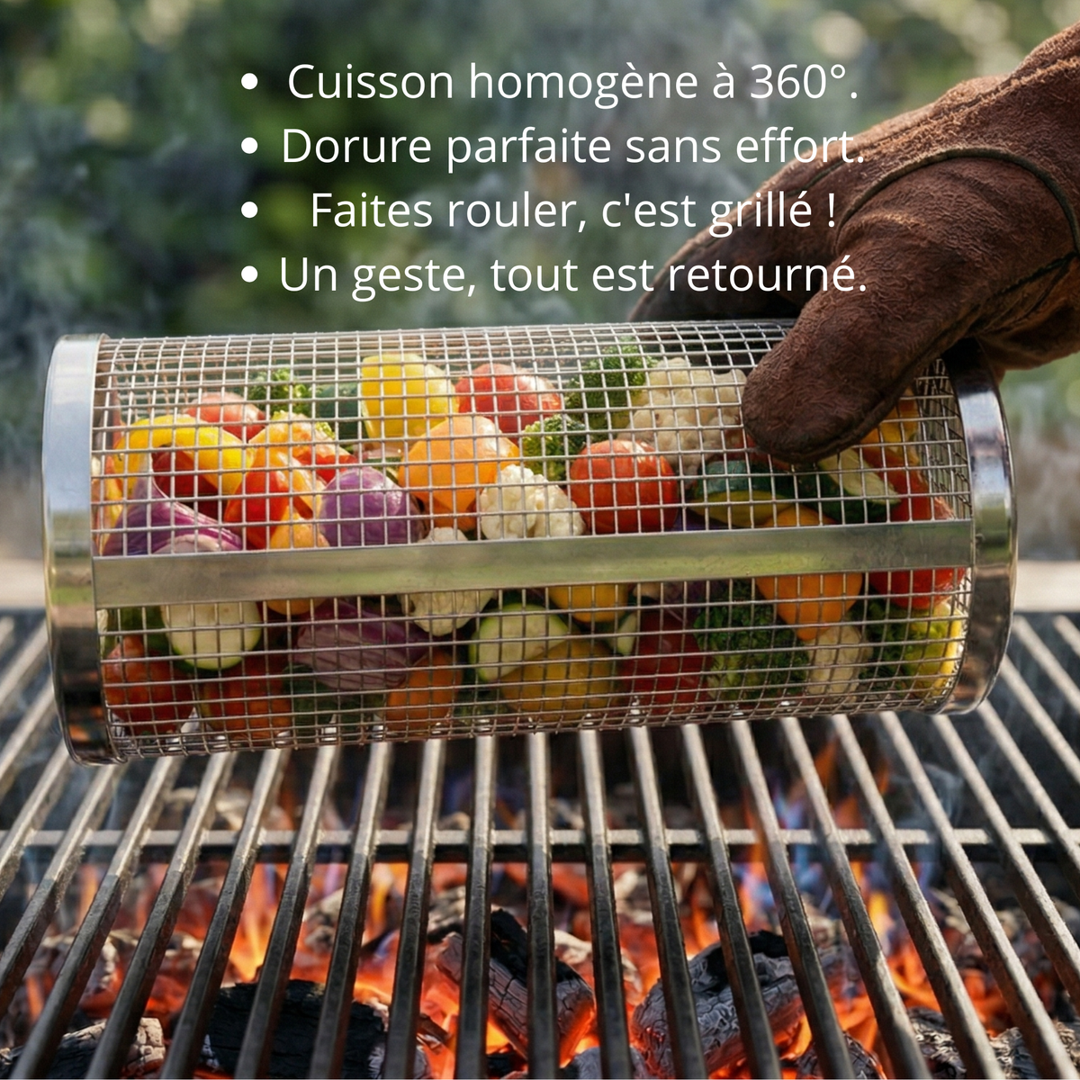Panier à griller rotatif — légumes & garnitures au barbecue