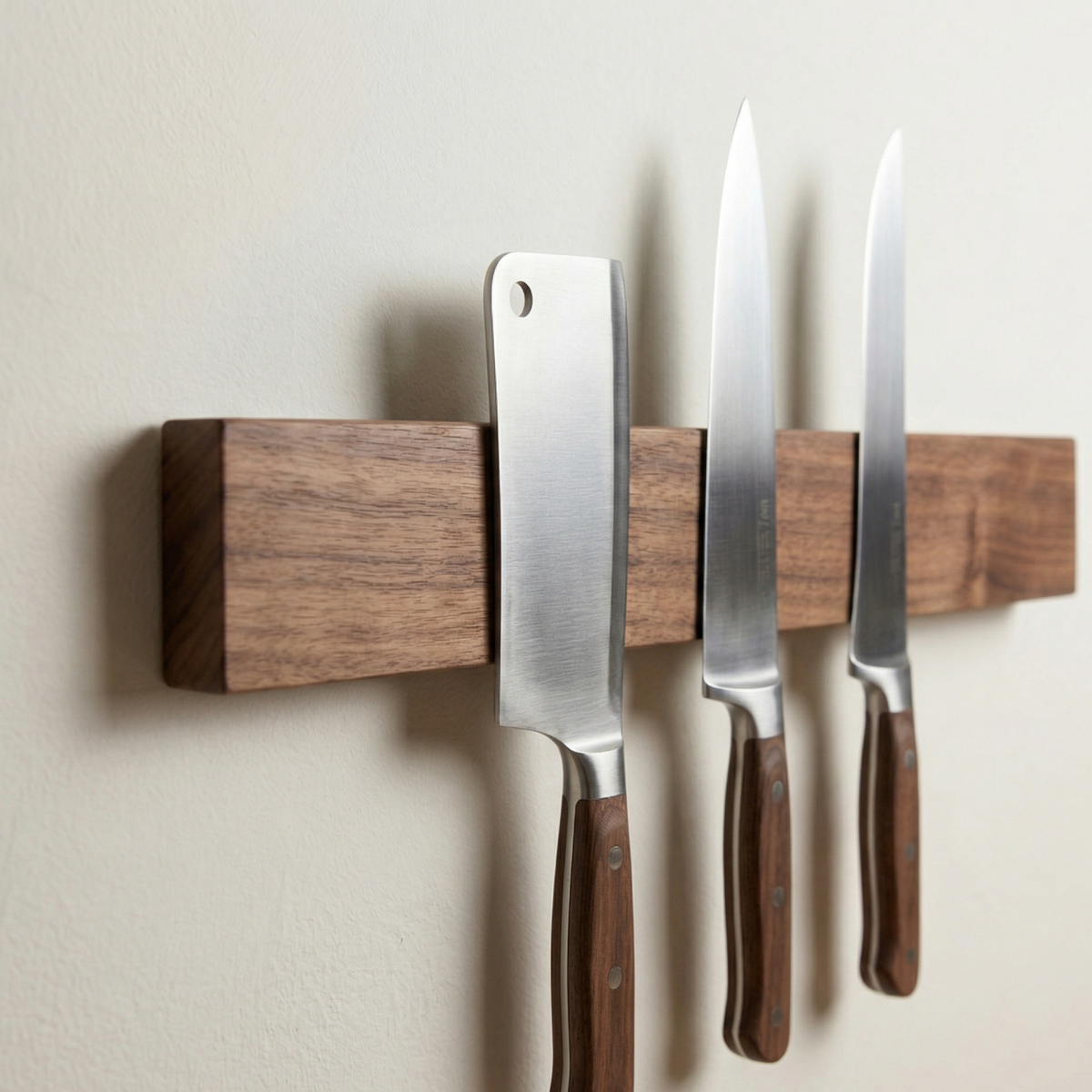 Porte-Couteaux Magnétique en Noyer – L’Atelier du Boucher (40cm)