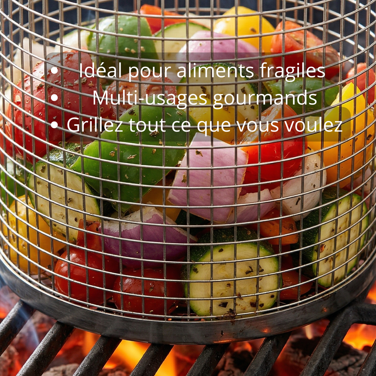 Panier à griller rotatif — légumes & garnitures au barbecue