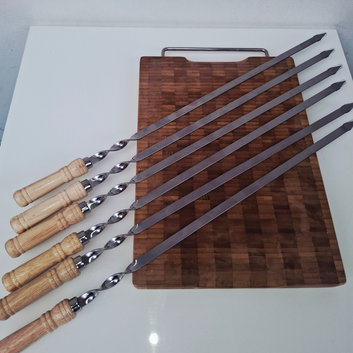 Brochettes de Grill Inox — Lot de 6 | Manche Bois, 55 cm