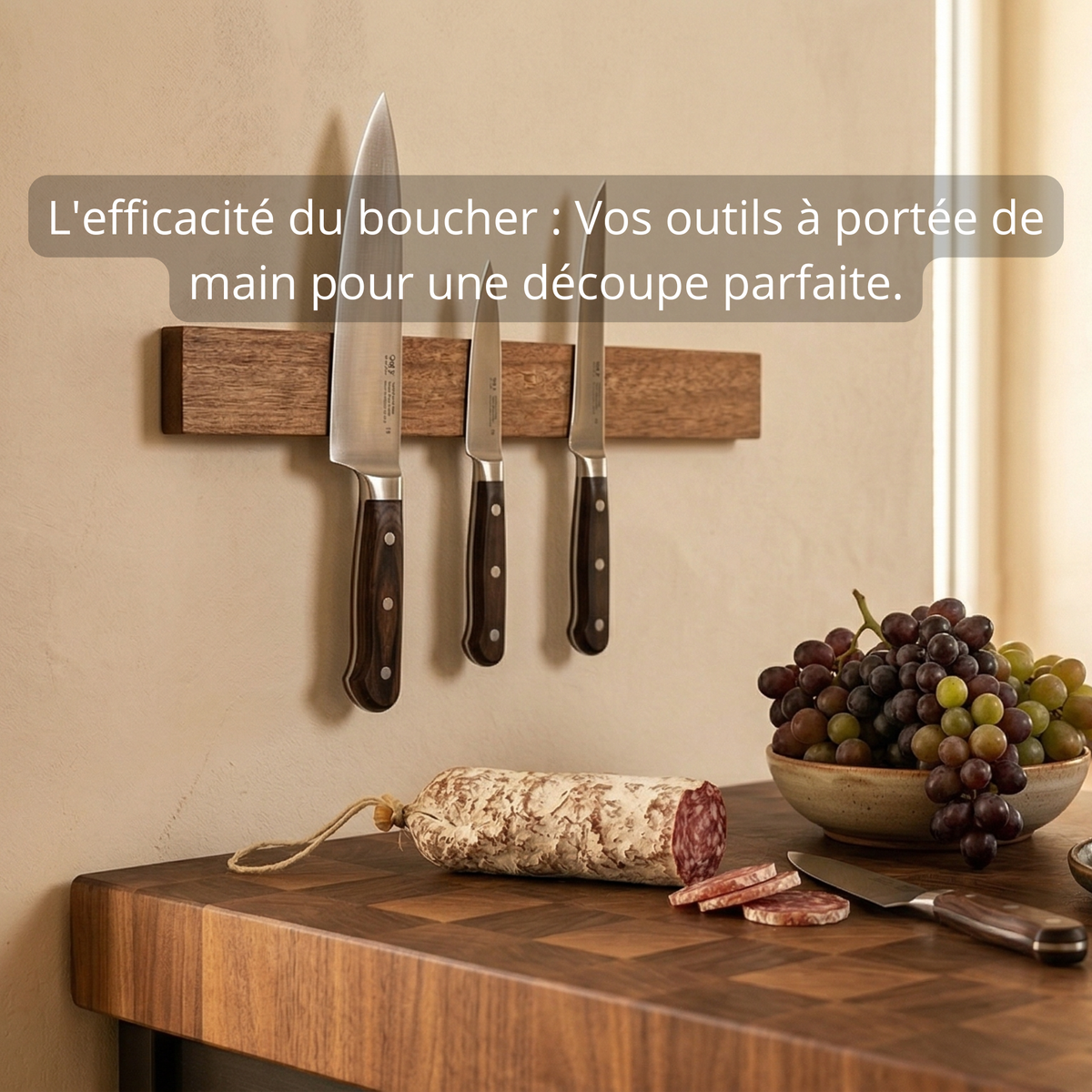 Porte-Couteaux Magnétique en Noyer – L’Atelier du Boucher (40cm)