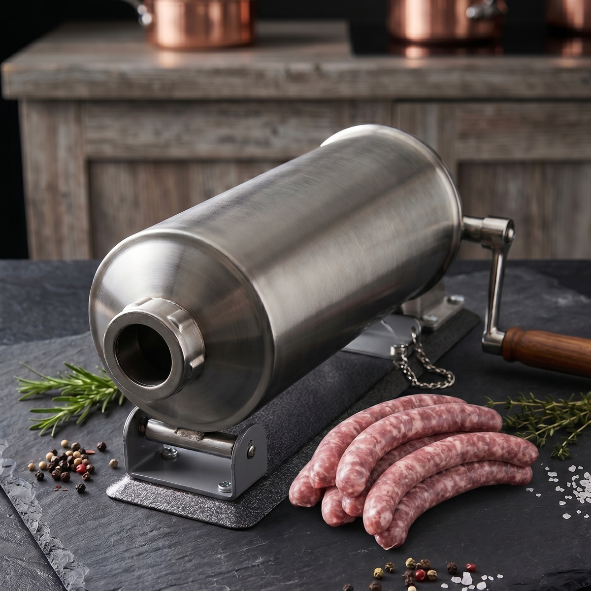 Le Poussoir à Saucisses du Boucher — Inox 3L, 4 Embouts Inclus