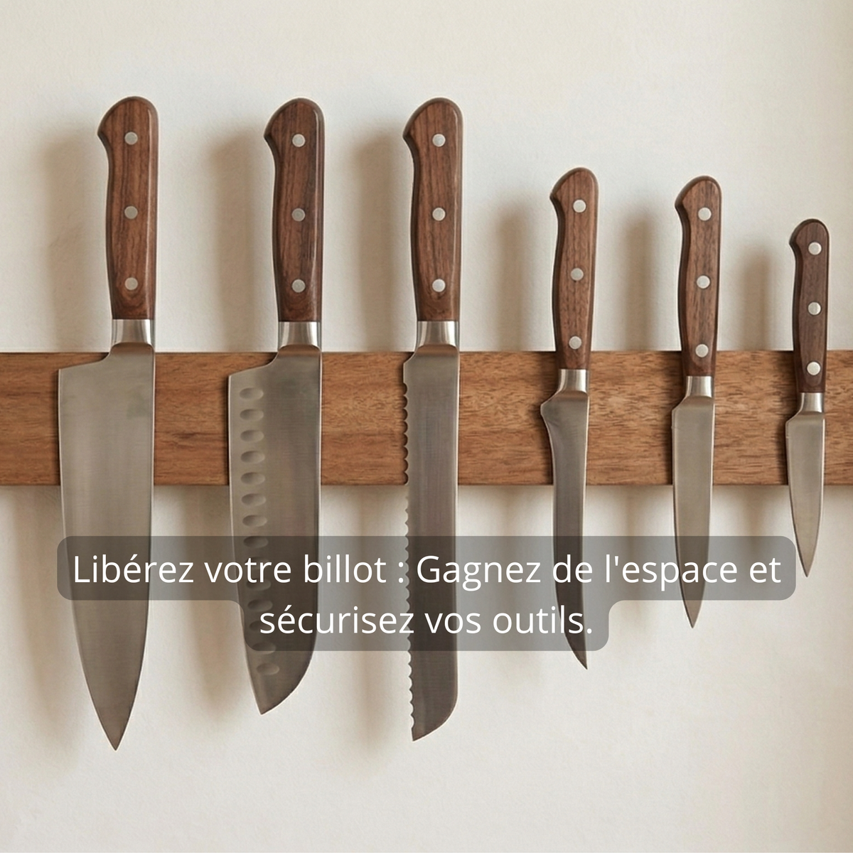 Porte-Couteaux Magnétique en Noyer – L’Atelier du Boucher (40cm)