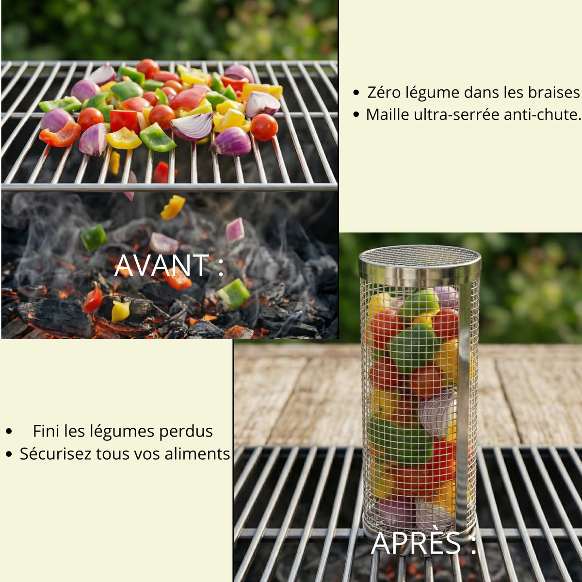 Panier à griller rotatif — légumes & garnitures au barbecue